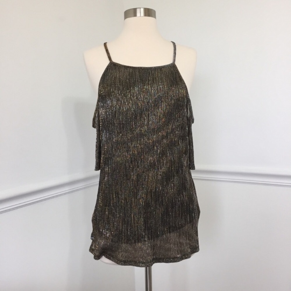 Alice Blue Shiny Cold Shoulder Holiday Blouse